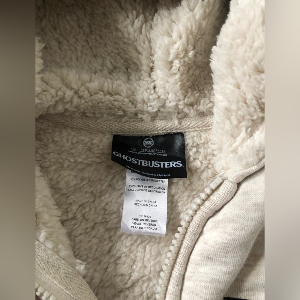 Ghostbusters Boys 3T Beige/Green Venkman Sherpa Lined Hooded Full-Zip Sweatshirt - Picture 4 of 13